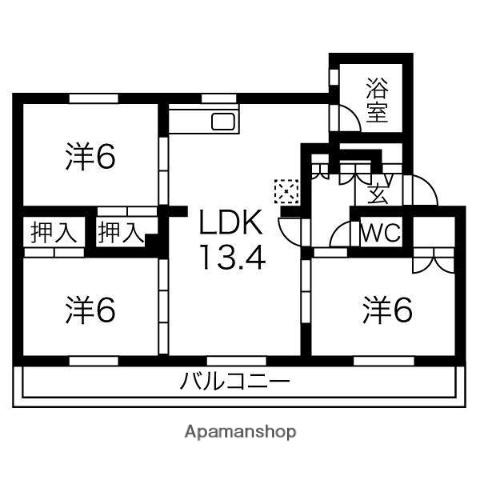 ヴィラナリー苫小牧Ⅱ 2号棟(3LDK/1階)の間取り写真