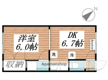 ウェルネス柏木(1DK/2階)の間取り写真