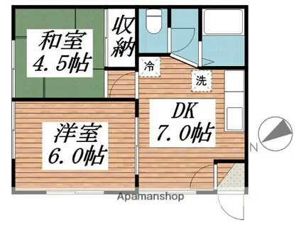 ヒルズジュエリーC(2DK/1階)の間取り写真