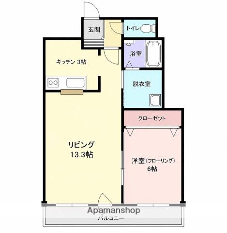 ボンジュール表町(1LDK/2階)の間取り写真