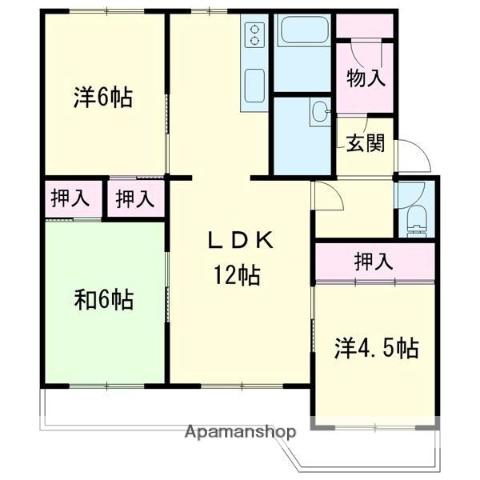 グランドール矢代(3LDK/3階)の間取り写真