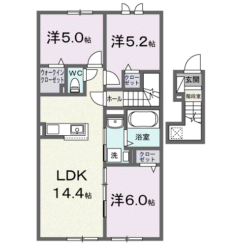 ヴィラK Ⅶ(3LDK/2階)の間取り写真