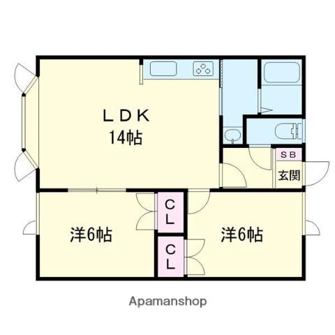 アビタシオン(2LDK/1階)の間取り写真