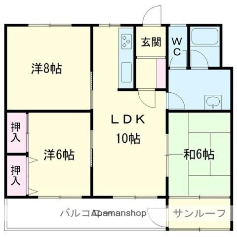 グランドハイツ新明町B(3LDK/4階)の間取り写真
