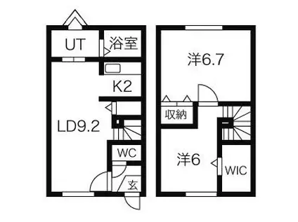 ヒルズ金山(2LDK/1階)の間取り写真