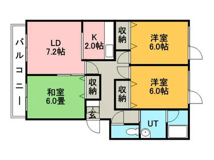 グレープヒル富丘1(3LDK/2階)の間取り写真