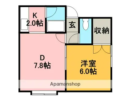 プラタナスE(1DK/1階)の間取り写真