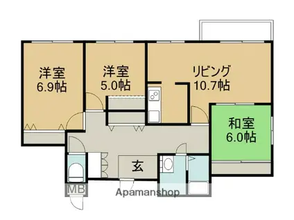 クレストコート手稲(3LDK/5階)の間取り写真