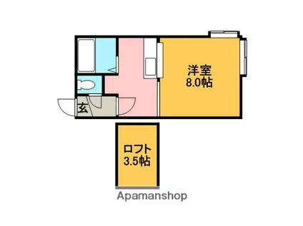 来夢ハイツ2(ワンルーム/2階)の間取り写真