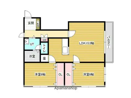 コーポゆもと7(2LDK/2階)の間取り写真