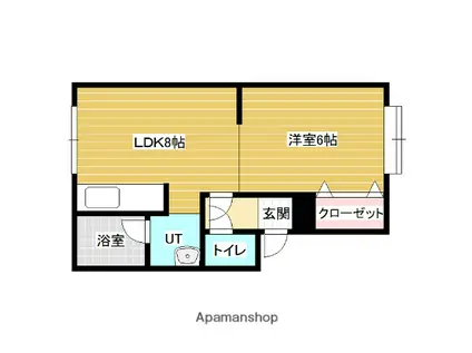 ゆもとハイツC(1LDK/2階)の間取り写真