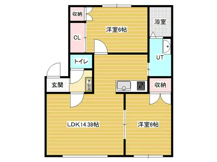 シティハイム三條パーク(2LDK/2階)の間取り写真