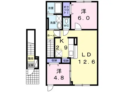 パーク水明C(2LDK/2階)の間取り写真