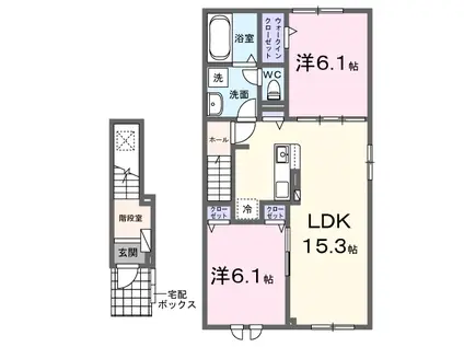アンジェロⅢ(2LDK/2階)の間取り写真