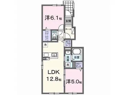 リノ メリアⅡ(2LDK/1階)の間取り写真