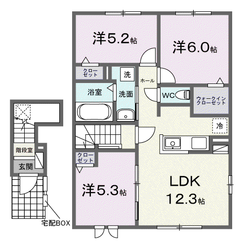 リノ メリアⅠ(3LDK/2階)の間取り写真