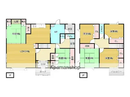 北海道石狩郡新篠津村 2階建 築30年(5LDK)の間取り写真