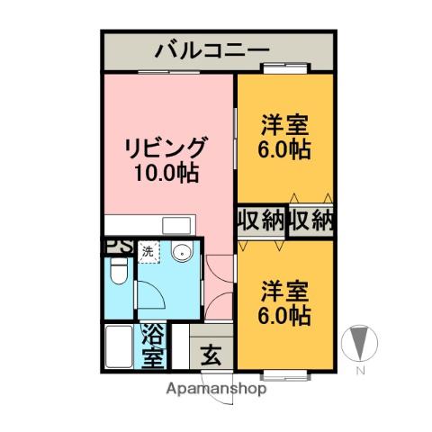 コーポガルⅠ(2DK/3階)の間取り写真