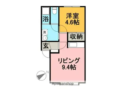 ペンタスⅠ(1DK/1階)の間取り写真