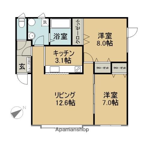ノースヒルⅡ(2LDK/2階)の間取り写真