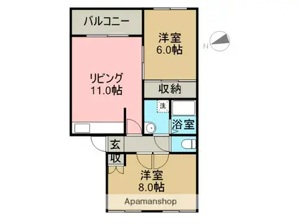 グランドハイツ富士(2DK/2階)の間取り写真