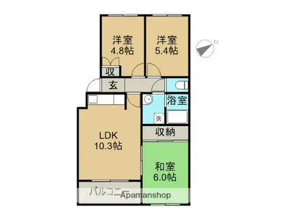 グランドハイツ富士(3DK/4階)の間取り写真