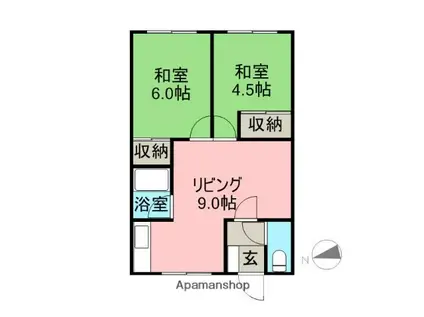 函館本線 滝川駅 バス乗車時間:5分 西町バス停で下車 徒歩8分 2階建 築47年(2DK/2階)の間取り写真