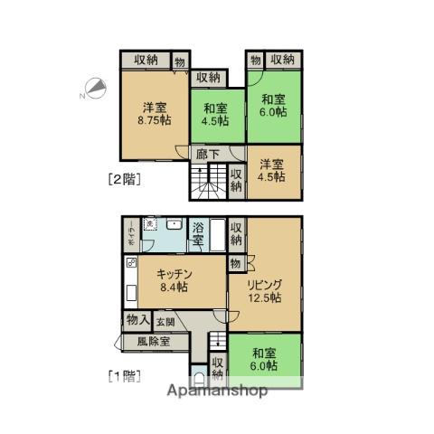 函館本線 滝川駅 バス乗車時間:20分 滝の川バス停で下車 徒歩8分 2階建 築58年(5LDK)の間取り写真
