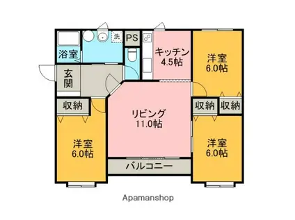 つばさマンションC棟(3LDK/2階)の間取り写真