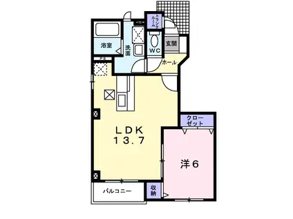 カサデューク東町(1LDK/1階)の間取り写真