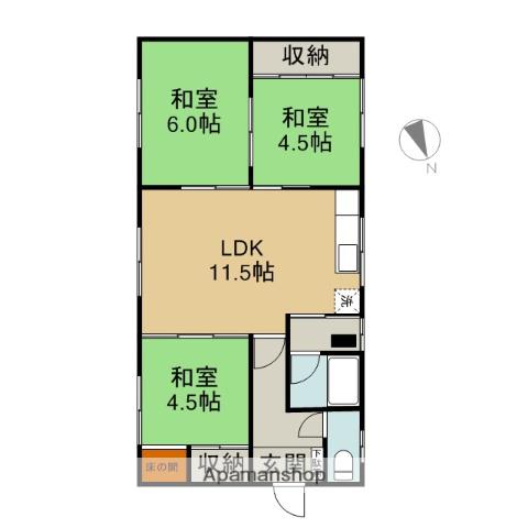 根室本線 赤平駅 バス乗車時間:5分 赤平昭和バス停で下車 徒歩2分 1階建 築53年(3LDK)の間取り写真