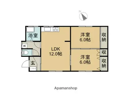 函館本線 滝川駅 バス乗車時間:15分 黄金町東4バス停で下車 徒歩2分 1階建 築56年(2DK)の間取り写真