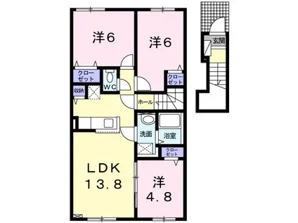 函館本線 滝川駅 徒歩26分 2階建 築2年(3LDK/2階)の間取り写真