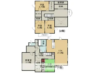 函館本線 滝川駅 バス乗車時間:10分 文化センター入口バス停で下車 徒歩5分 2階建 築27年(4SLDK)の間取り写真