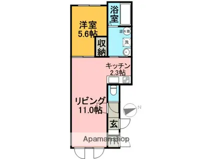 カーサ・クオーレ滝川(1LDK/1階)の間取り写真