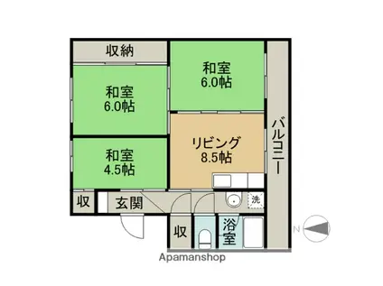 フォーシーズン滝川Ⅱ(3DK/4階)の間取り写真