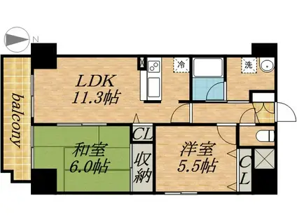 ドミ曙第二(2LDK/6階)の間取り写真