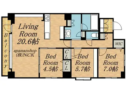 ラ・クラッセ札幌ステーションスクエア(3LDK/4階)の間取り写真