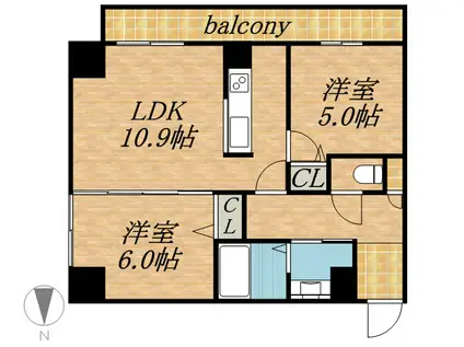 KDXレジデンス南3条(2LDK/7階)の間取り写真