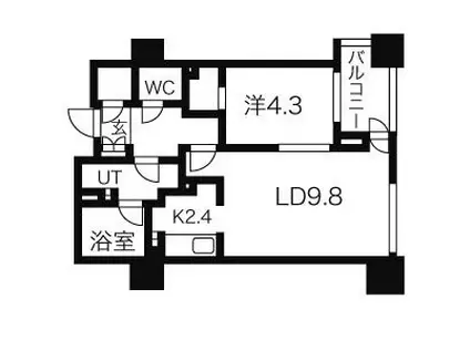 プライムメゾン南2条(1LDK/9階)の間取り写真