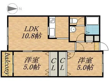 THE RESIDENCE PARK KOSAI 旧ヒルズタウ(2LDK/3階)の間取り写真