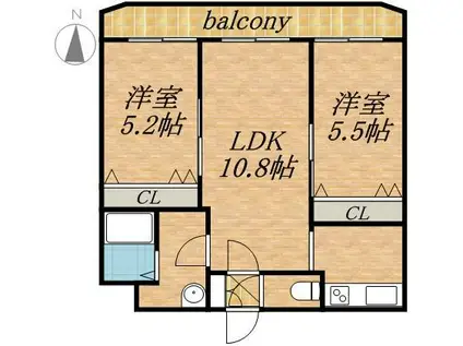 THE RESIDENCE PARK KOSAI 旧ヒルズタウ(2LDK/2階)の間取り写真