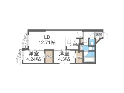 DIORE RESIDENCE SAPPORO(2LDK/2階)の間取り写真