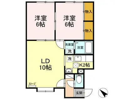 サングリン宮の森 AB(2LDK/2階)の間取り写真