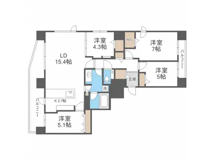 じょうてつアイム札幌山鼻パークサイト(4LDK/9階)の間取り写真