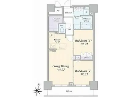 ジュノール札幌植物園(2LDK/11階)の間取り写真