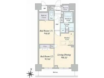 ジュノール札幌植物園(2LDK/11階)の間取り写真