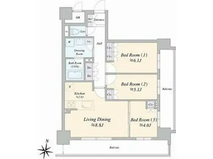 ジュノール札幌植物園(3LDK/10階)の間取り写真