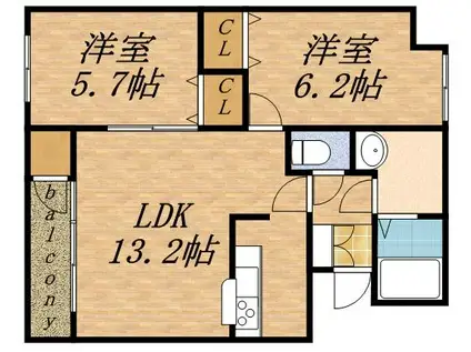 セゾンド円山(2LDK/2階)の間取り写真