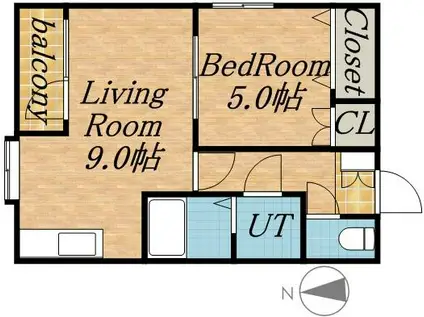 フォンテーヌ村川(1DK/2階)の間取り写真